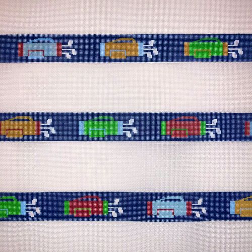 Golf Bags on Navy Belt Painted Canvas Silver Needle - 1