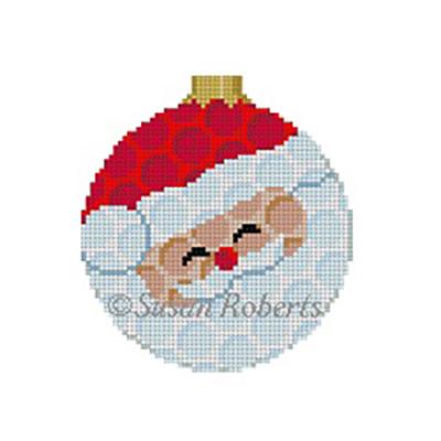 Golfball Santa 3" Round Painted Canvas Susan Roberts Needlepoint Designs Inc.