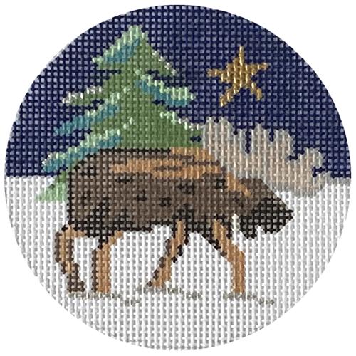 Good Night Moose Ornament Painted Canvas Silver Needle - 1