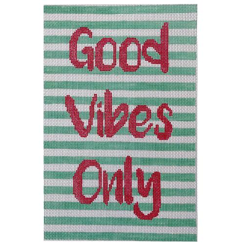 Good Vibes Only on Green Stripes Painted Canvas A Poore Girl Paints - 1