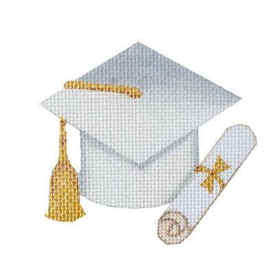 Graduation Cap White without Year Painted Canvas Burnett & Bradley - 1