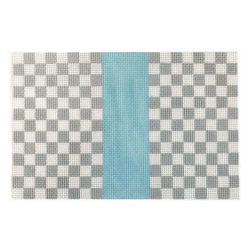 Gray Squares with Blue Stripe Painted Canvas Kimberly Ann Needlepoint