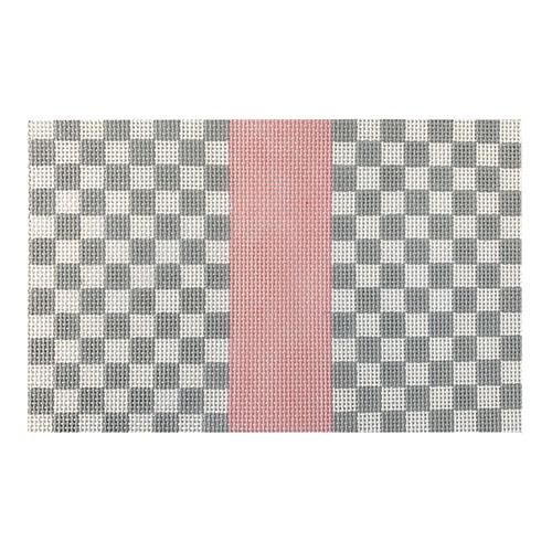Gray Squares with Pink Stripe Painted Canvas Kimberly Ann Needlepoint