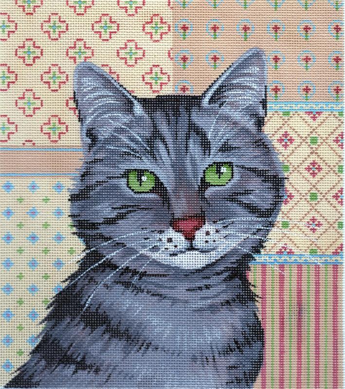 Gray Tabby Cat Painted Canvas Labors of Love Needlepoint - 1