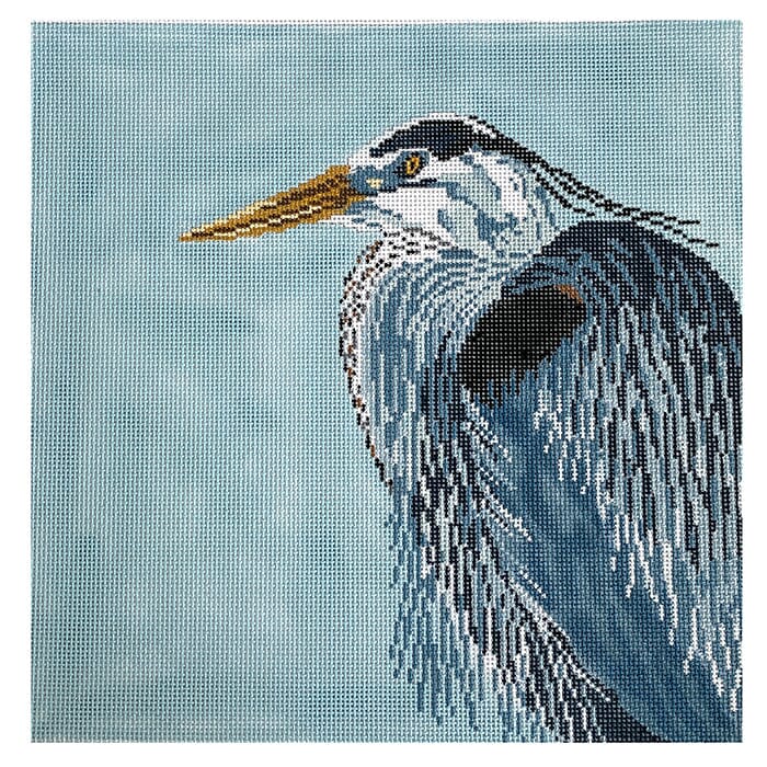 Great Blue Heron Square Pillow Painted Canvas Needle Crossings - 1