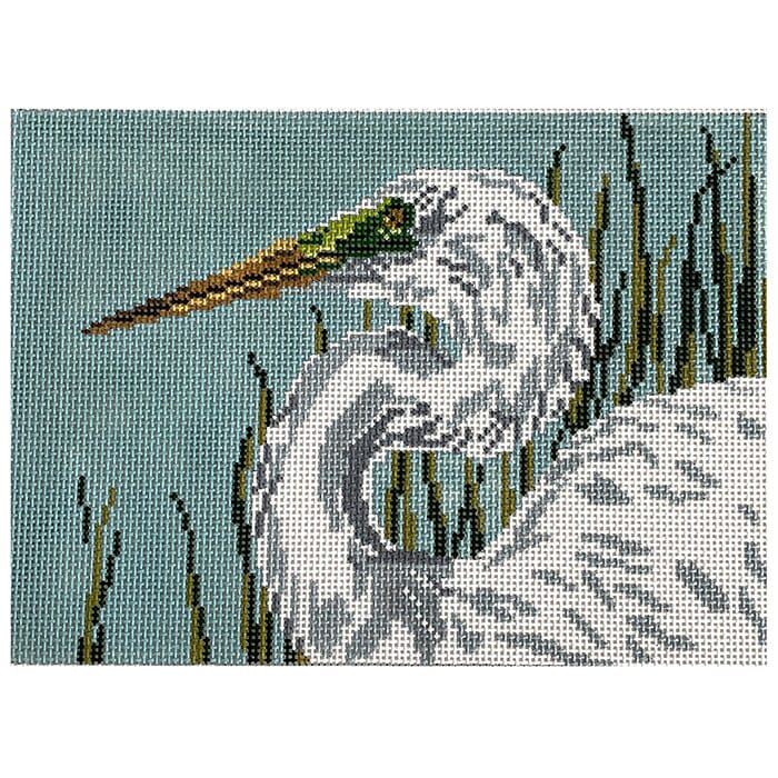 Great Egret Head on 18 Painted Canvas Needle Crossings - 1