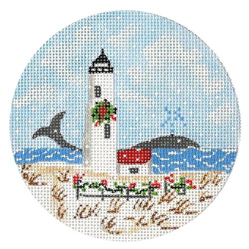 Great Point Lighthouse Ornament Painted Canvas The Plum Stitchery - 1
