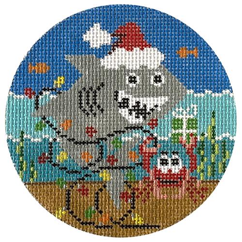 Great White Shark Christmas Painted Canvas The Meredith Collection - 1