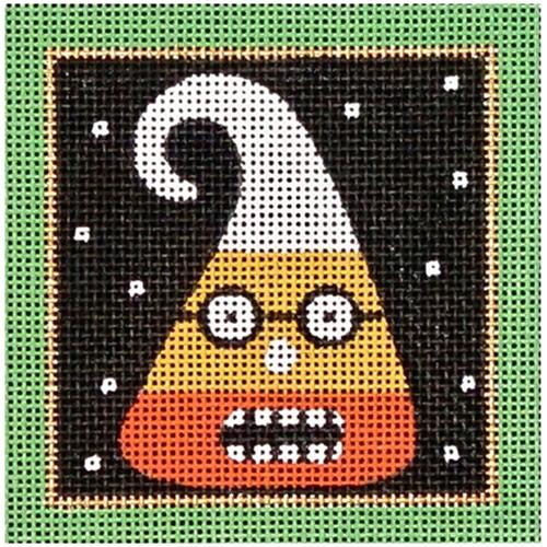 Green and Black Candy Corn Square Painted Canvas Melissa Shirley Designs - 1