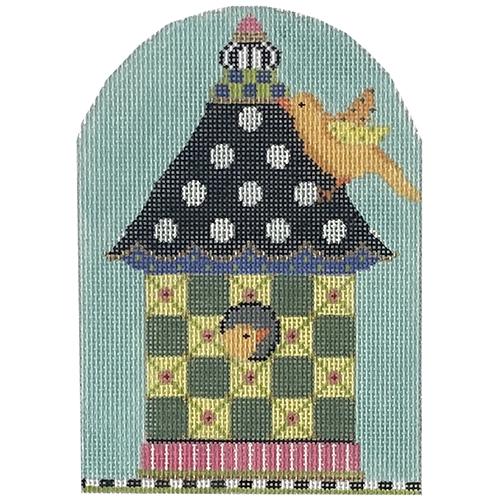 Green Checkers Birdhouse Painted Canvas The Colonial Needle Company - 1