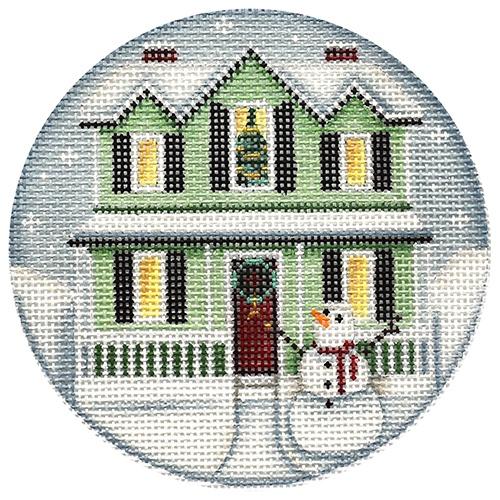 Green Christmas House Painted Canvas Rebecca Wood Designs - 1