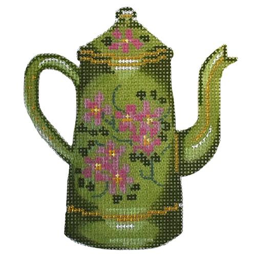 Green Kettle Painted Canvas The Plum Stitchery - 1