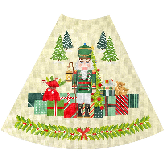 Green Nutcracker Tree Skirt Canvas Printed Canvas Needlepoint To Go