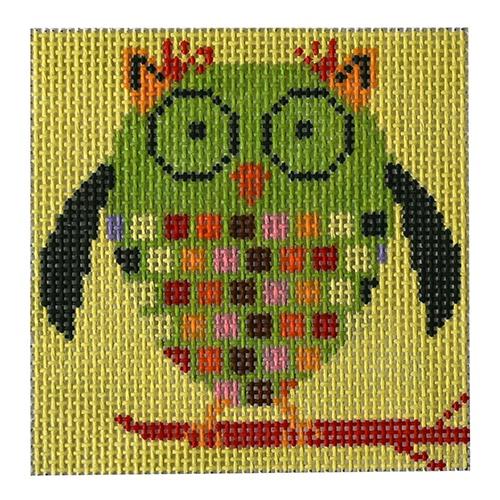Green Owl Painted Canvas Birds of a Feather - 1