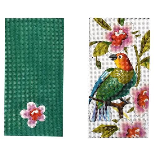Green Parrot Pink Floral Double Eyeglass Case Painted Canvas Colors of Praise - 1