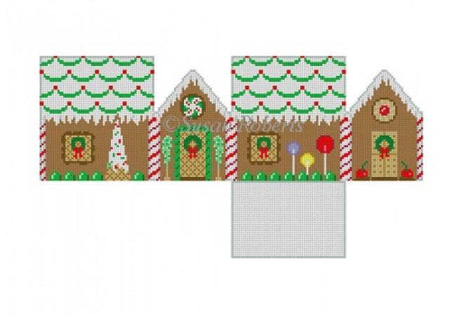 Green Scallop Roof Gingerbread House Painted Canvas Susan Roberts Needlepoint Designs Inc. - 1