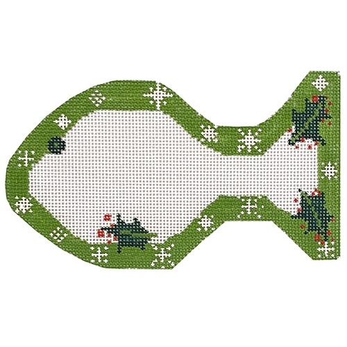 Green Snowflake Cat Fish Ornament Painted Canvas Danji Designs - 1