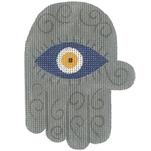 Grey Hamsa with Bead Painted Canvas Funda Scully - 1