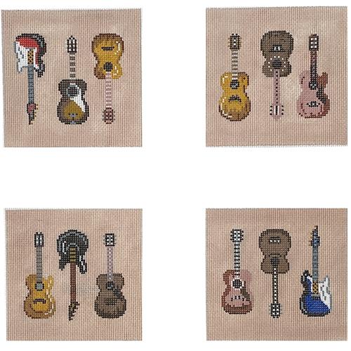 Guitar Coasters Set of 4 Painted Canvas Patti Mann - 1