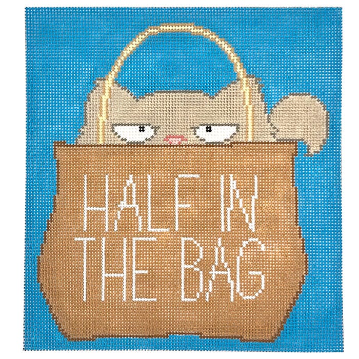 Half in the Bag Cat Sign Painted Canvas CBK Needlepoint Collections