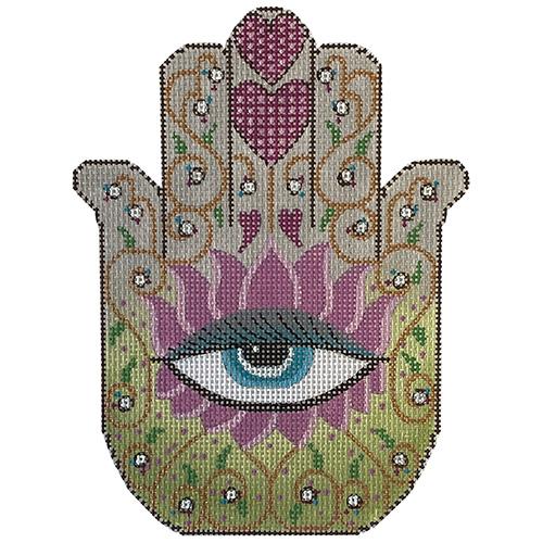 Hamsa Eye in Pink Painted Canvas Alice Peterson Company