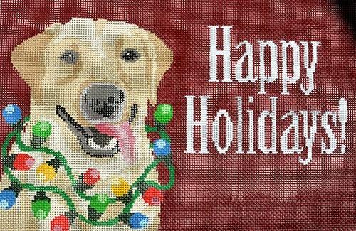 Happy Holidays with Dog Painted Canvas CBK Needlepoint Collections