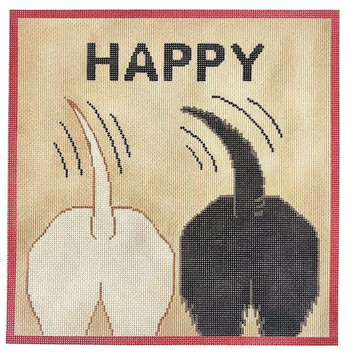 HAPPY Painted Canvas Susan Battle Needlepoint - 1