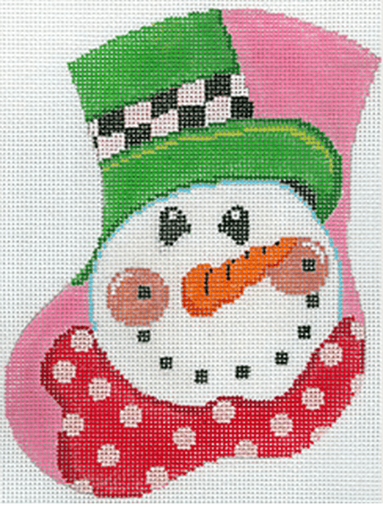 Happy Snowman Mini Stocking Painted Canvas The Meredith Collection - 1