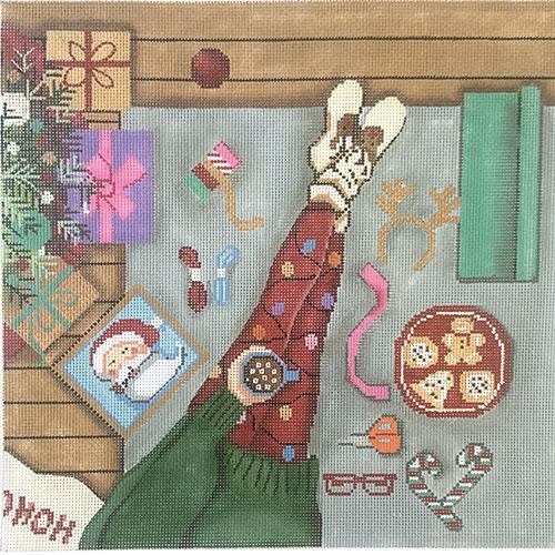 Happy Stitching Girl Christmas Morning Painted Canvas Alice Peterson Company - 1