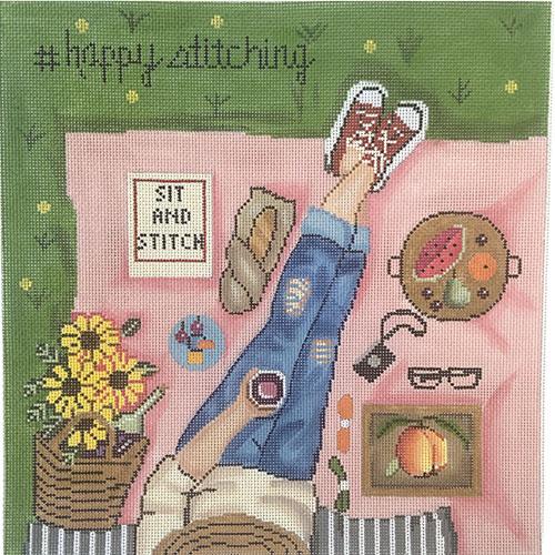 Happy Stitching Girl Park Picnic Painted Canvas Alice Peterson Company - 1