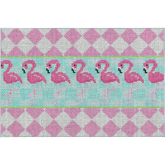 Harlequin Flamingo Clutch Painted Canvas Two Sisters Needlepoint 