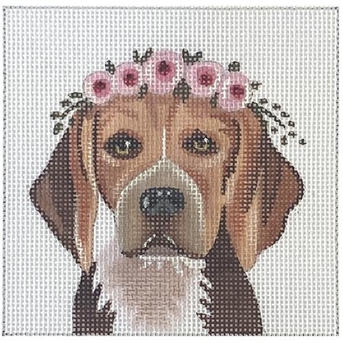 Harrier Hound with Floral Crown Painted Canvas Colors of Praise - 1