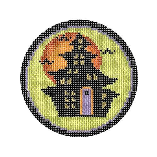 Haunted House Green Checkered Round Painted Canvas CanvasWorks
