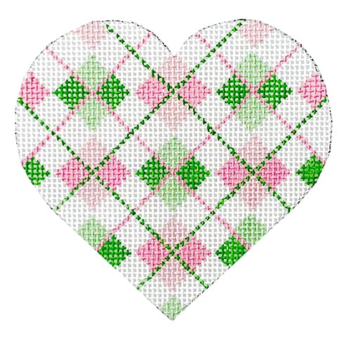 Heart Pink/Green Argyle with Stitch Guide Painted Canvas Danji Designs - 1
