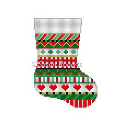 Heart Stripe Mini Sock Painted Canvas Susan Roberts Needlepoint Designs Inc. - 1