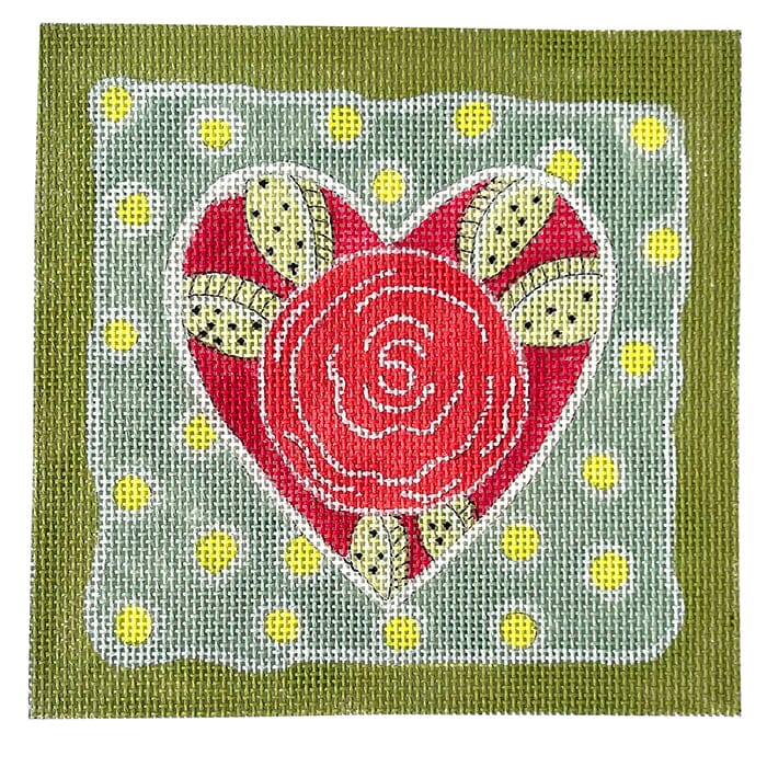 Heart with Center Rose Painted Canvas ditto! Needle Point Works - 1