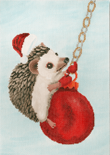 Hedgehog Swinging on Ornament Painted Canvas Scott Church Creative