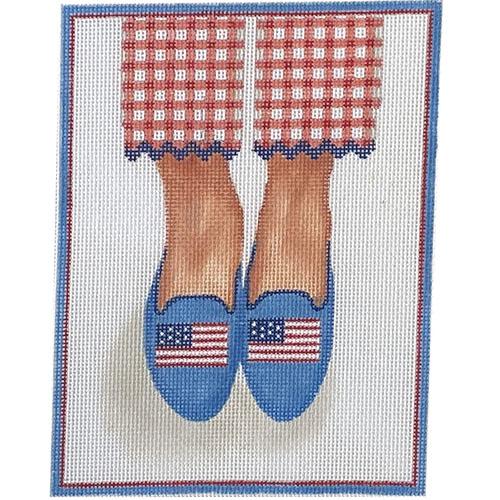 Here's Looking at Shoe - American Flag Loafers Painted Canvas Kate Dickerson Needlepoint Collections