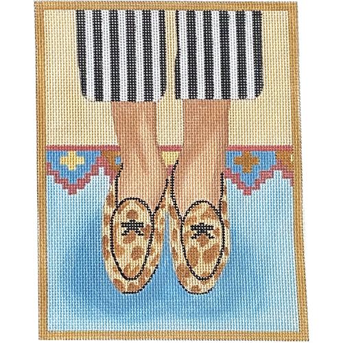 Here's Looking at Shoe - Animal Print Belgian Loafers Painted Canvas Kate Dickerson Needlepoint Collections