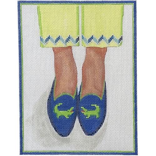 Here's Looking at Shoe Gator Loafers Painted Canvas Kate Dickerson Needlepoint Collections