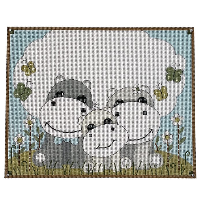 Hippo Family Birth Announcement Painted Canvas Alice Peterson Company - 1