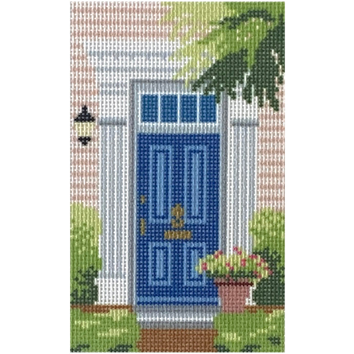 Historic Blue Door Printed Canvas Needlepoint To Go