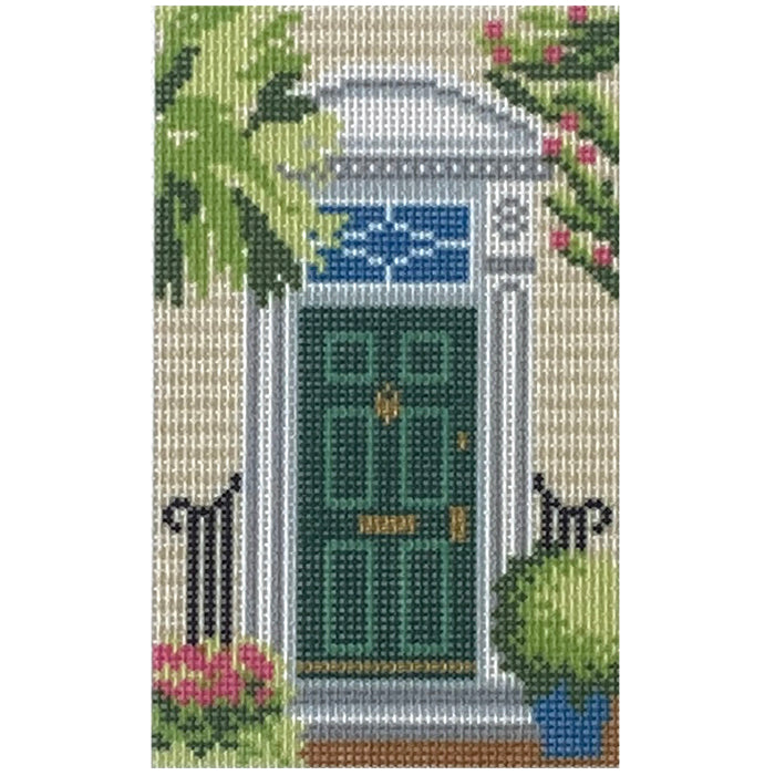 Historic Green Door Printed Canvas Needlepoint To Go
