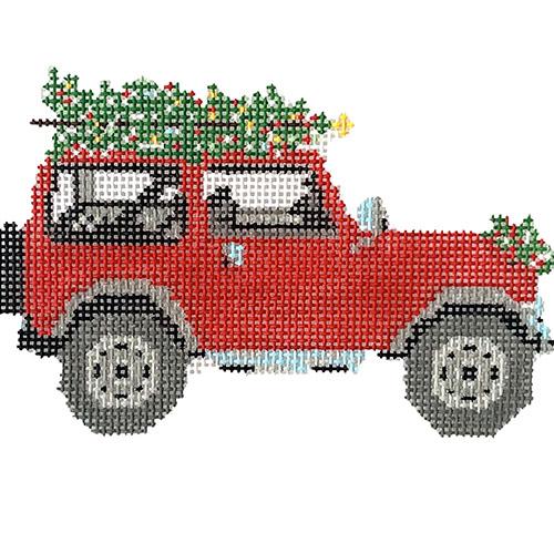 Holiday Jeep Painted Canvas Wipstitch Needleworks
