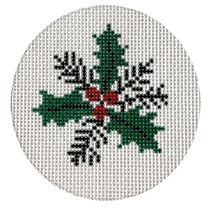 Holly Berry Mini Round Painted Canvas Le Point Studio - 1