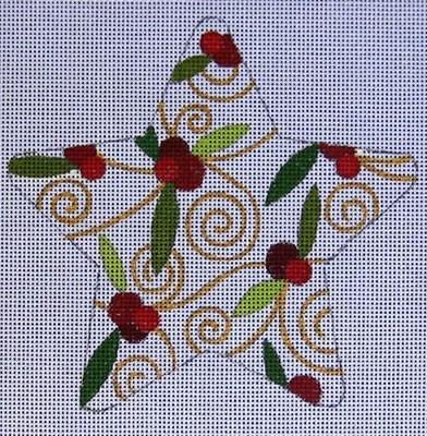 Hand Painted high quality Needlepoint Ornament Canvas with Holly and Berries