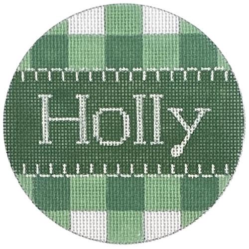Holly Green Gingham Round Painted Canvas Alice Peterson Company