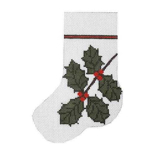 Holly Mini Stocking Painted Canvas J. Child Designs - 1
