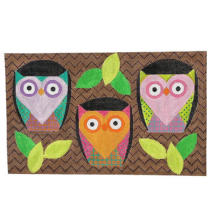 Hoot Owl Trio Painted Canvas Eye Candy Needleart - 1