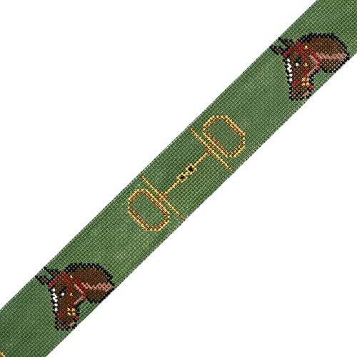 Horse Head w/ Bits Belt Green Painted Canvas The Meredith Collection - 1